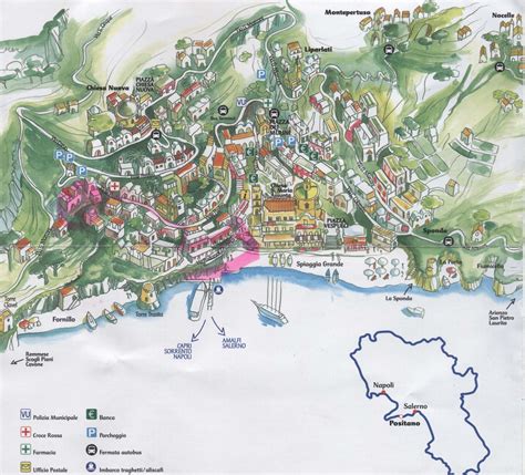 Positano on Map of Italy